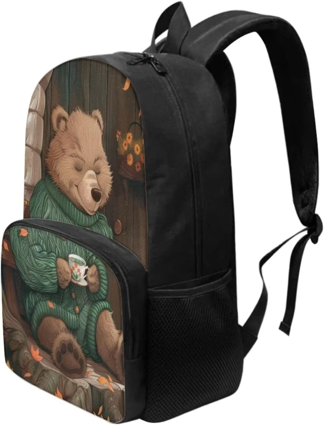 Modysero Brown Bear Boys Girls Backpack for School Lightweight Daypack with Mesh Pockets Adjustable Shoulder Strap Stylish Print Schoolbag for Kids