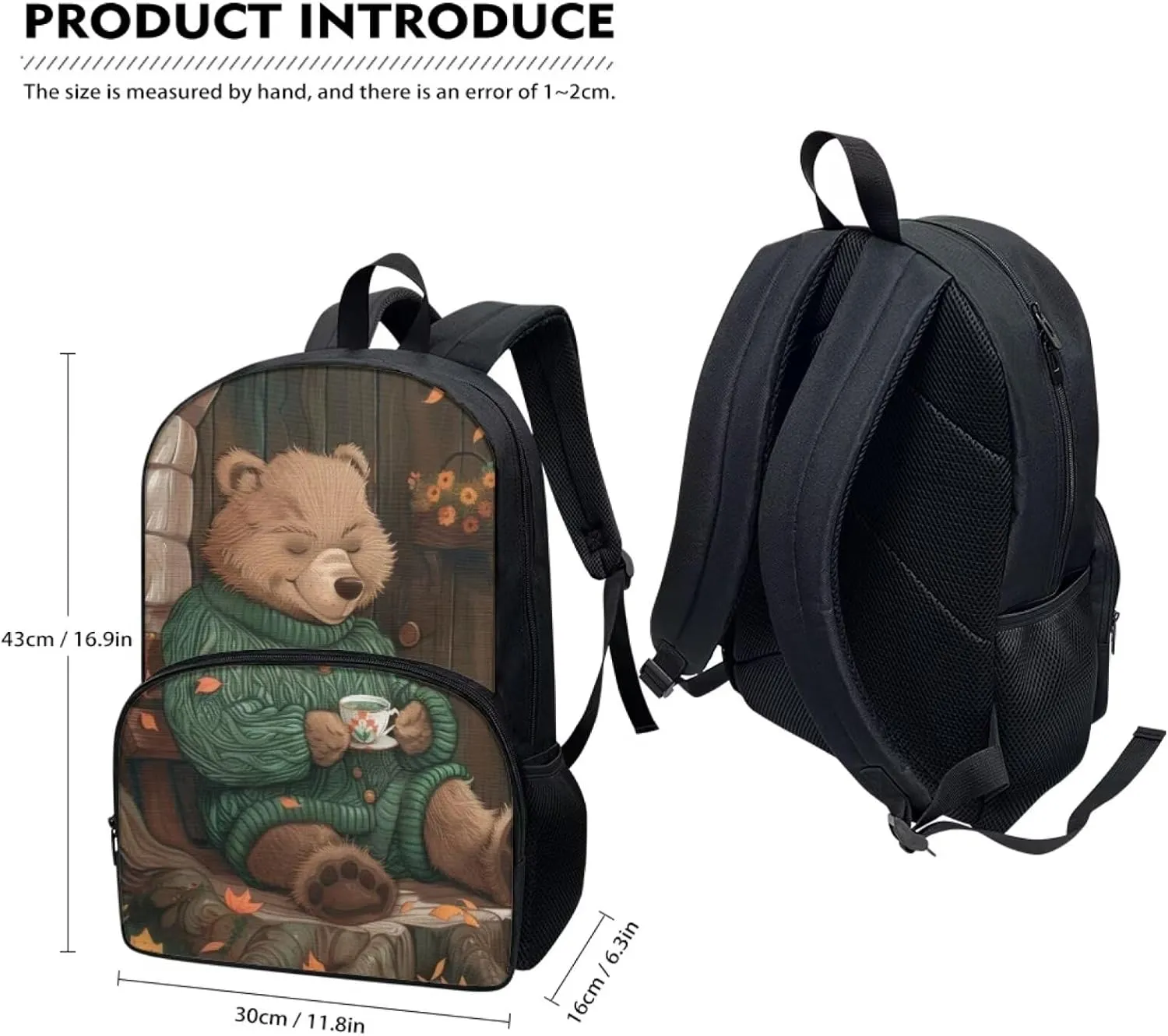 Modysero Brown Bear Boys Girls Backpack for School Lightweight Daypack with Mesh Pockets Adjustable Shoulder Strap Stylish Print Schoolbag for Kids