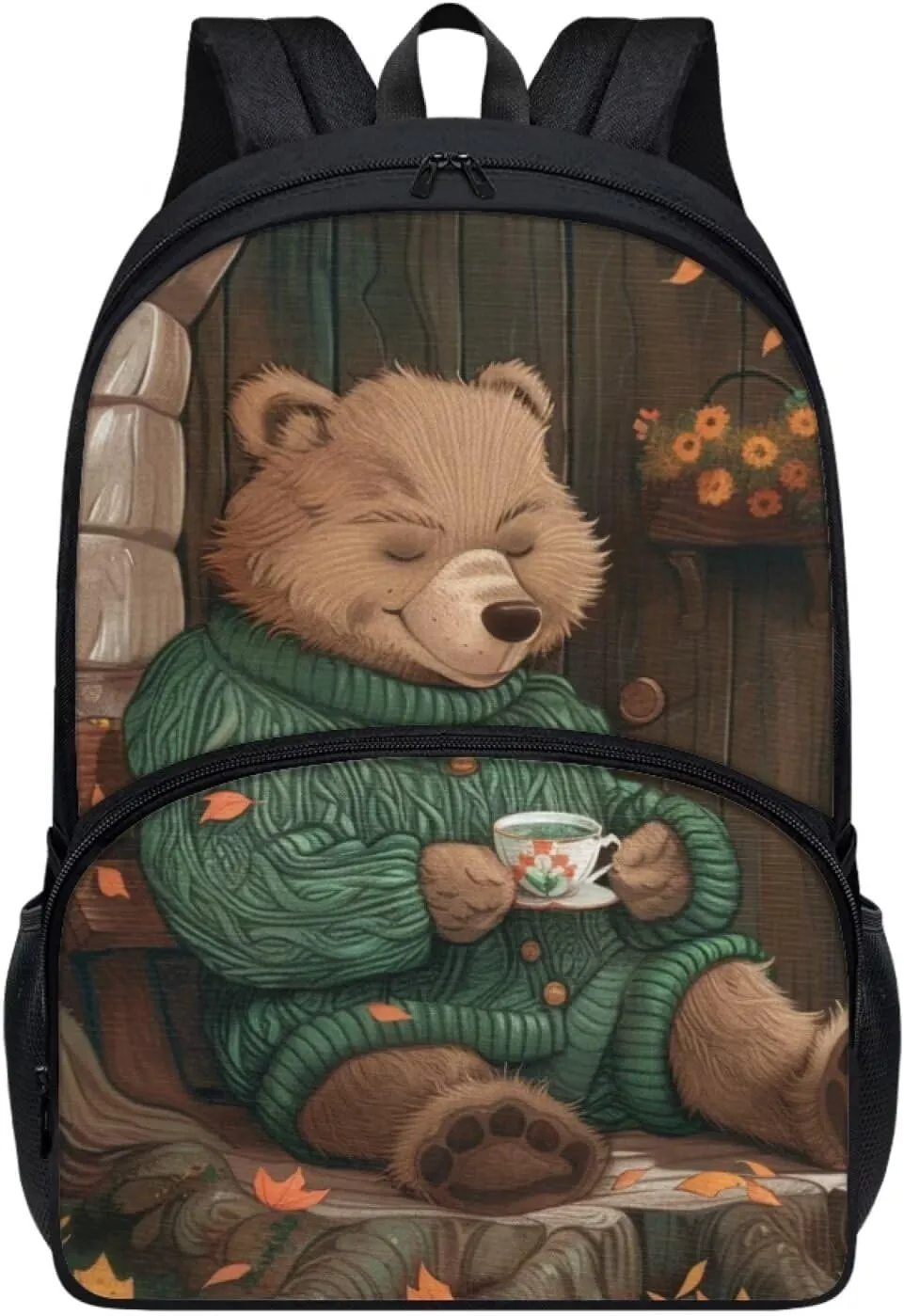 Modysero Brown Bear Boys Girls Backpack for School Lightweight Daypack with Mesh Pockets Adjustable Shoulder Strap Stylish Print Schoolbag for Kids