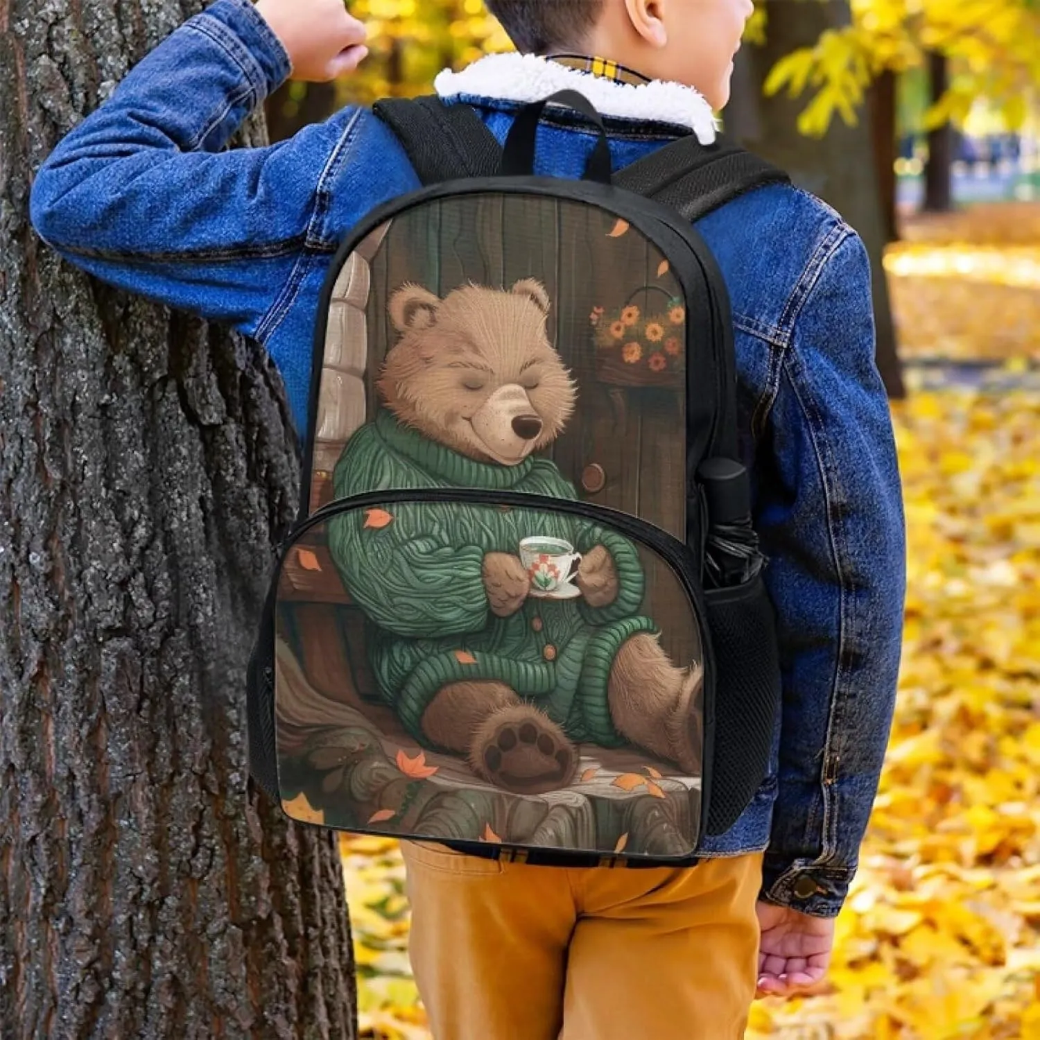Modysero Brown Bear Boys Girls Backpack for School Lightweight Daypack with Mesh Pockets Adjustable Shoulder Strap Stylish Print Schoolbag for Kids