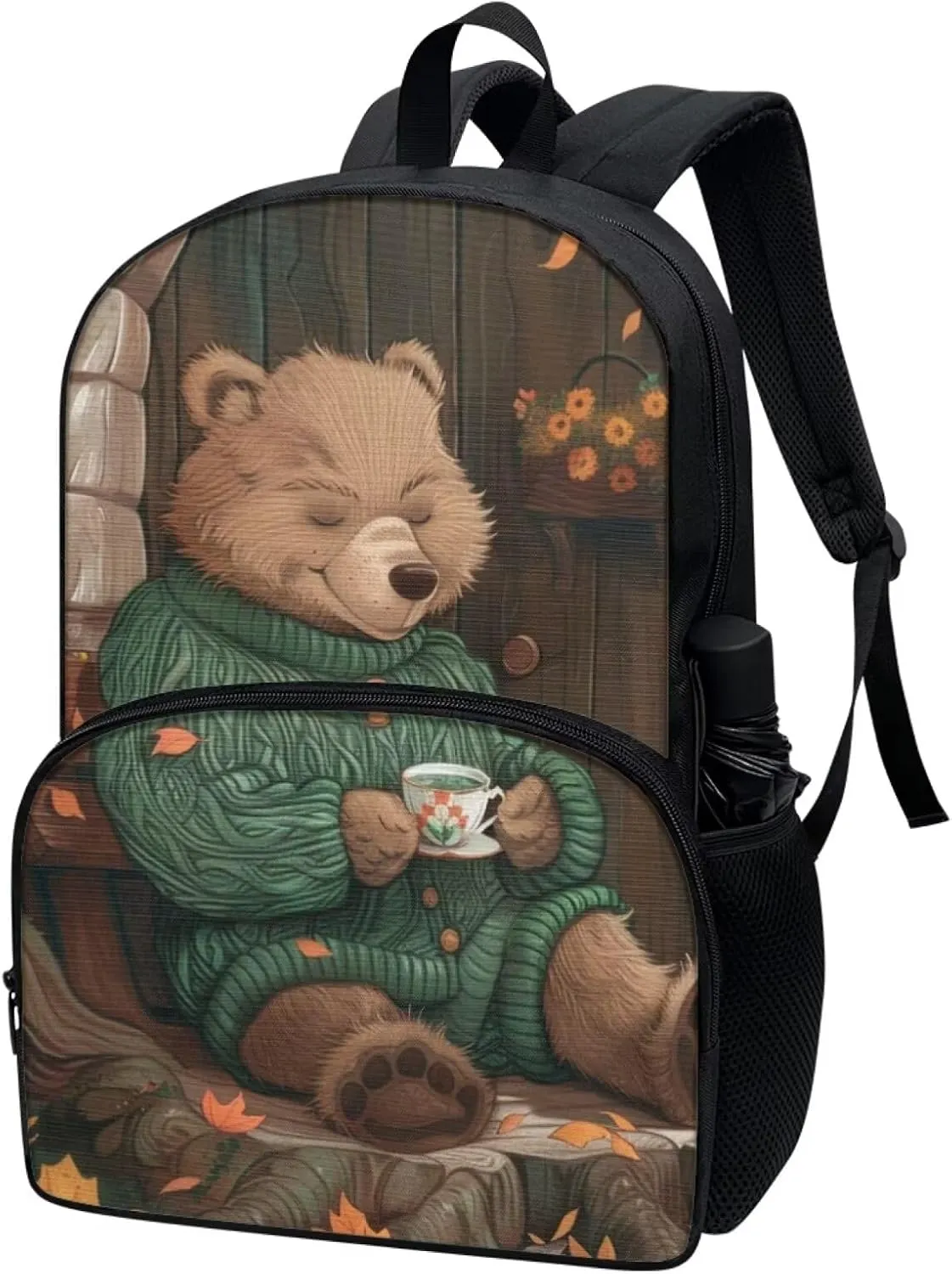 Modysero Brown Bear Boys Girls Backpack for School Lightweight Daypack with Mesh Pockets Adjustable Shoulder Strap Stylish Print Schoolbag for Kids