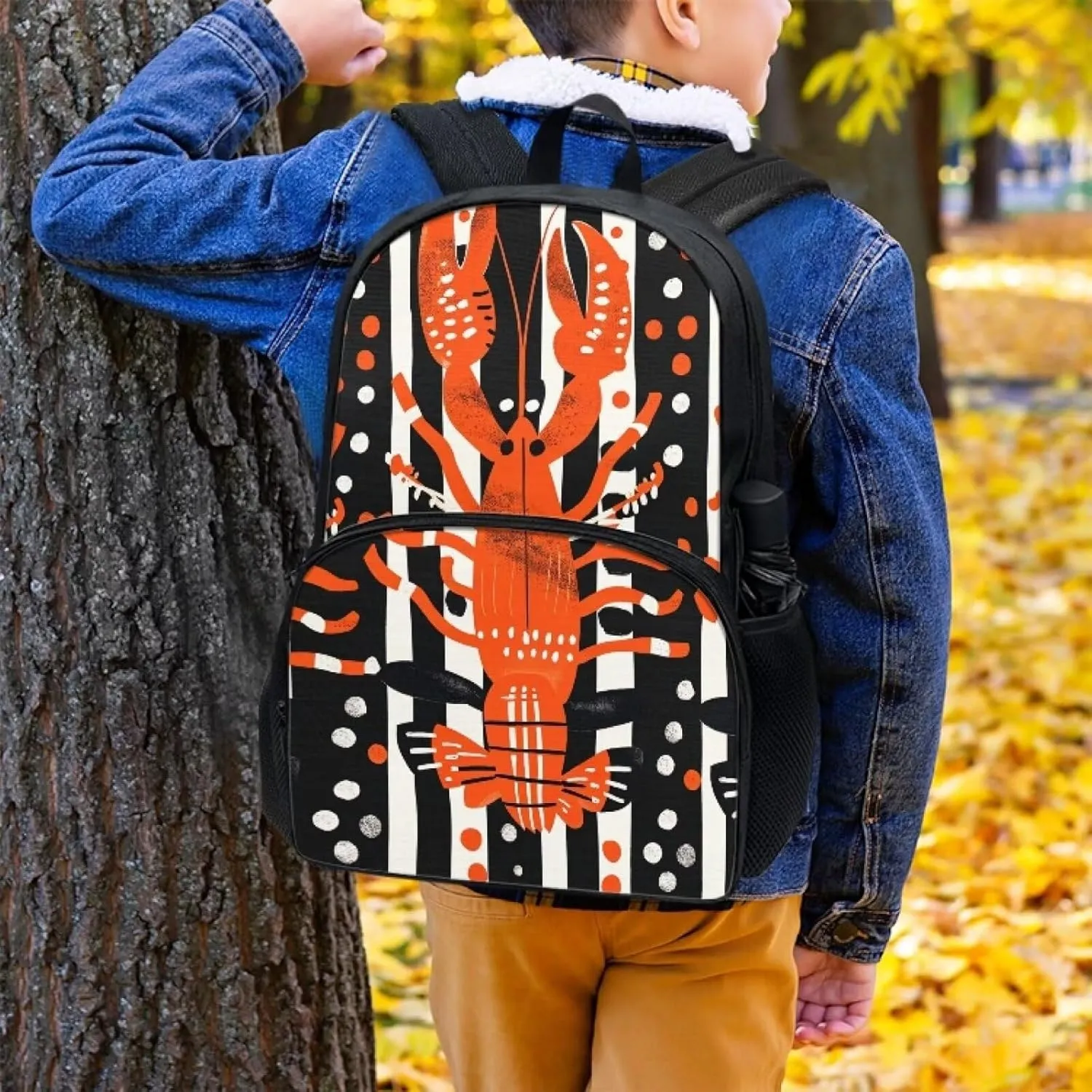 Modysero Lobster Boys Girls Backpack for School Lightweight Daypack with Mesh Pockets Adjustable Shoulder Strap Stylish Print Schoolbag for Kids
