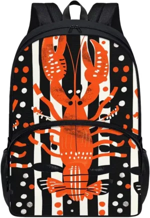 Modysero Lobster Boys Girls Backpack for School Lightweight Daypack with Mesh Pockets Adjustable Shoulder Strap Stylish Print Schoolbag for Kids