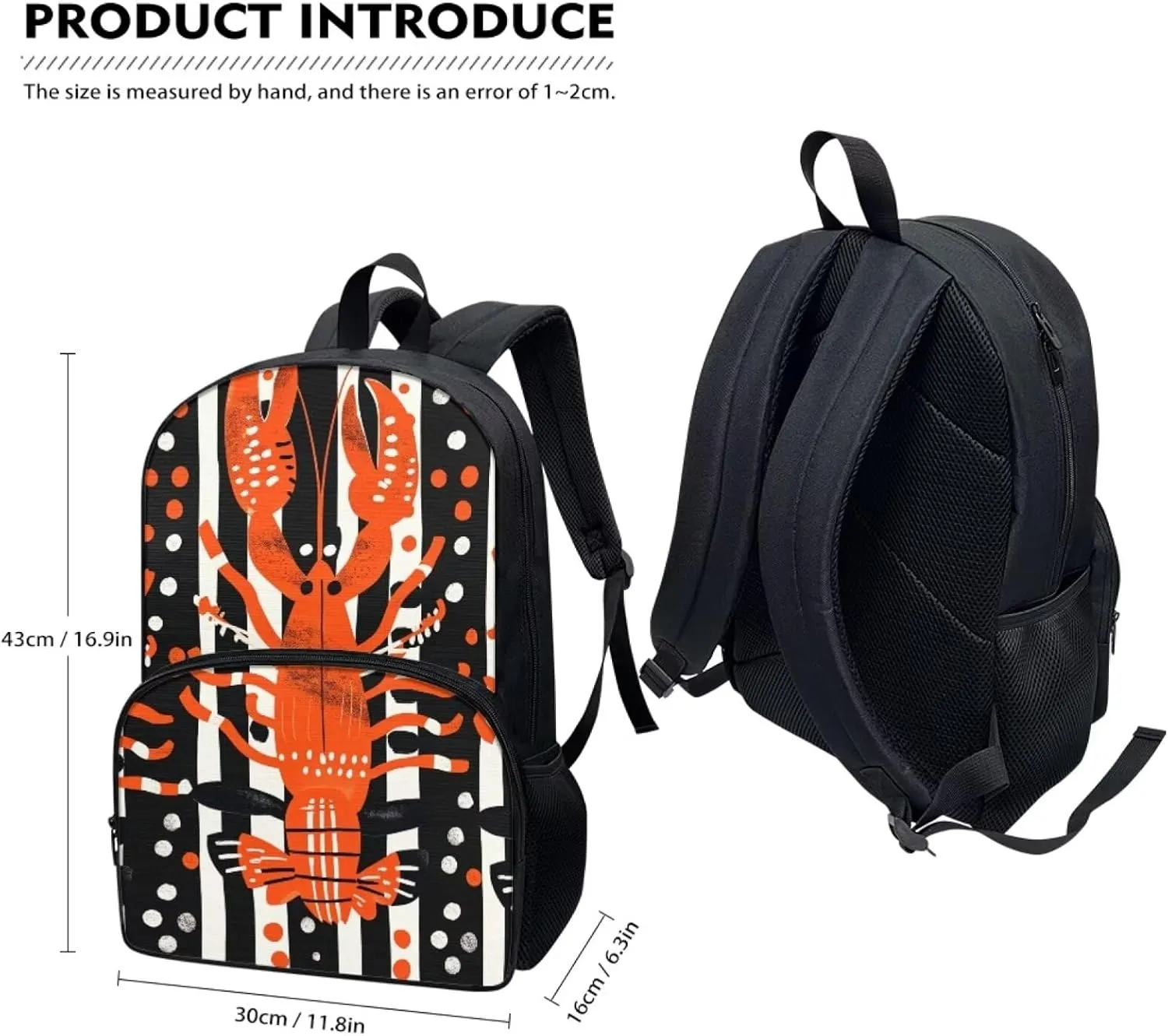 Modysero Lobster Boys Girls Backpack for School Lightweight Daypack with Mesh Pockets Adjustable Shoulder Strap Stylish Print Schoolbag for Kids