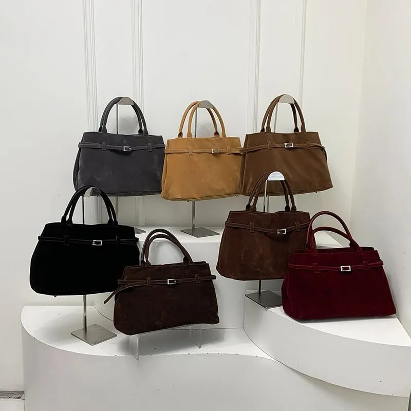Molodo Faux Suede Tote Bag for Women Large Top Handle Bag Slouchy Shoulder Bag Tote Handbag Purses Work Commuting