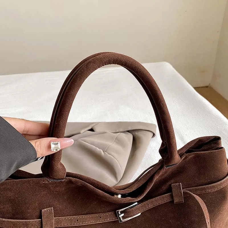 Molodo Faux Suede Tote Bag for Women Large Top Handle Bag Slouchy Shoulder Bag Tote Handbag Purses Work Commuting