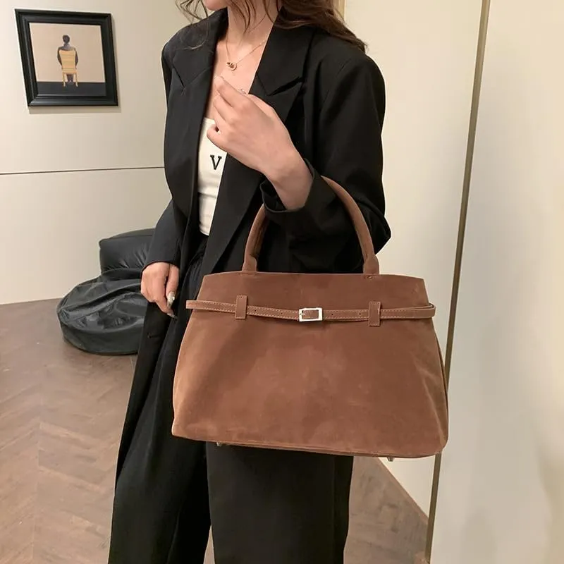 Molodo Faux Suede Tote Bag for Women Large Top Handle Bag Slouchy Shoulder Bag Tote Handbag Purses Work Commuting