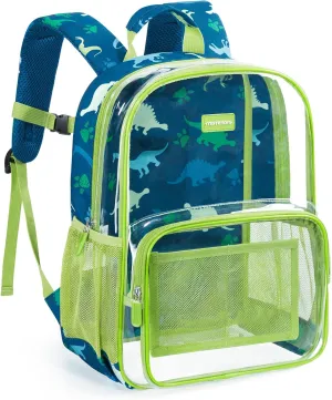 mommore Clear Backpack for Boys Kids Clear Bookbag for School Heavy Duty 15 Inch See Through Backpack Dinosaur Transparent Bag