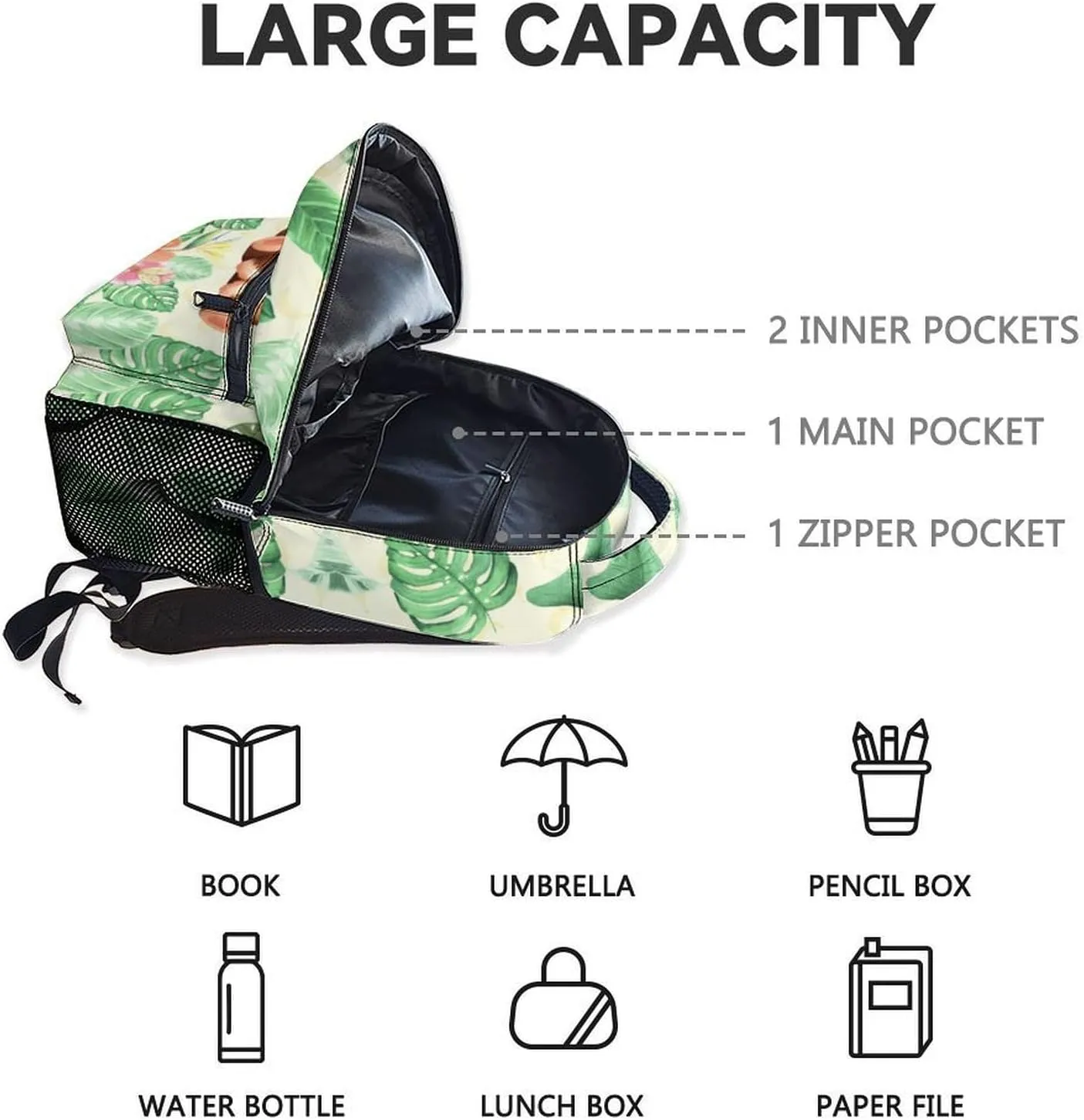 Monkey School Backpack for Boys - 17 Inch Green Backpacks for Kids 6-8 Years - Lightweight Cute Bookbag for Elementary