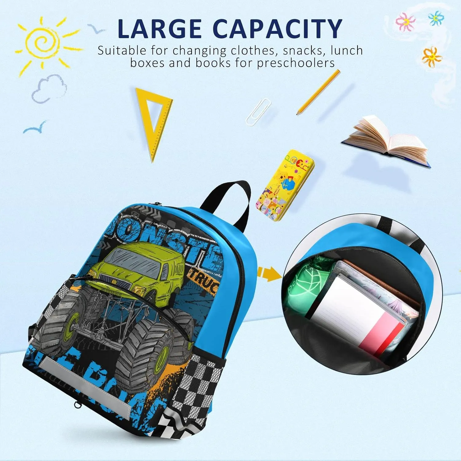 Monster Truck Backpack Kids Backpacks for Boys Truck Backpack For Toddler Boys 13 Inchs