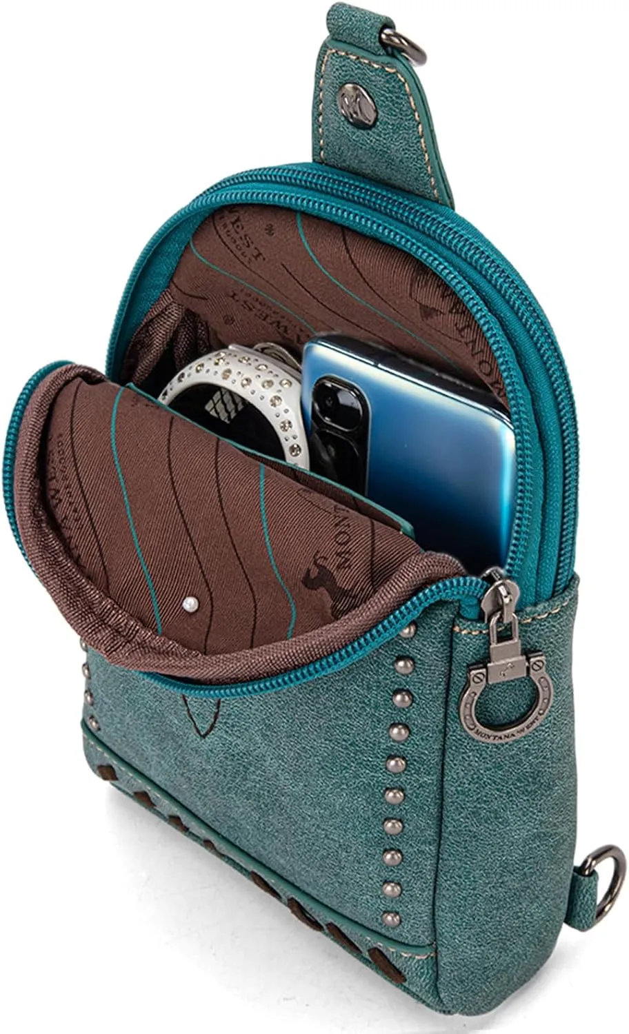Montana West Longhorn Western Sling Bag for Women Whipstitch Fanny Packs for Women Cross Body Purse with Wide Guitar Strap