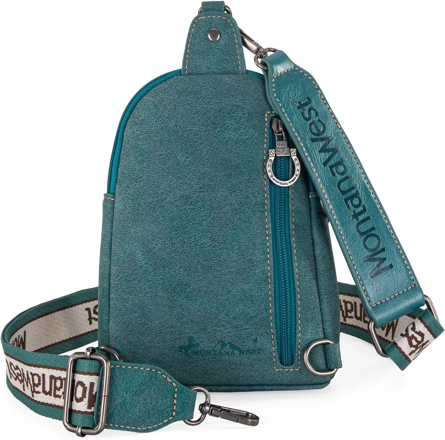 Montana West Longhorn Western Sling Bag for Women Whipstitch Fanny Packs for Women Cross Body Purse with Wide Guitar Strap