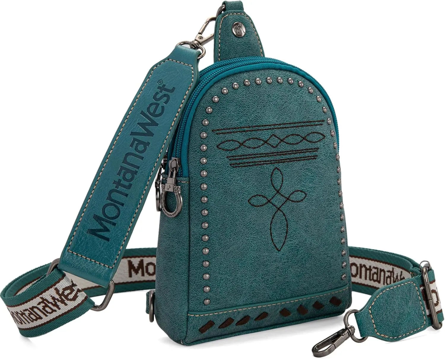 Montana West Longhorn Western Sling Bag for Women Whipstitch Fanny Packs for Women Cross Body Purse with Wide Guitar Strap