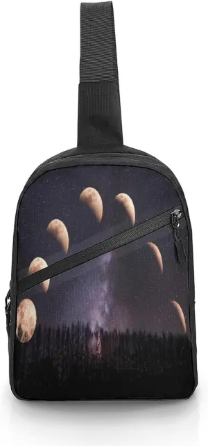 Moon Phases Night Star Chest Bag Foldable Crossbody Unisex Pack Travel Hiking Adjustable Shoulder Straps Sling Bags