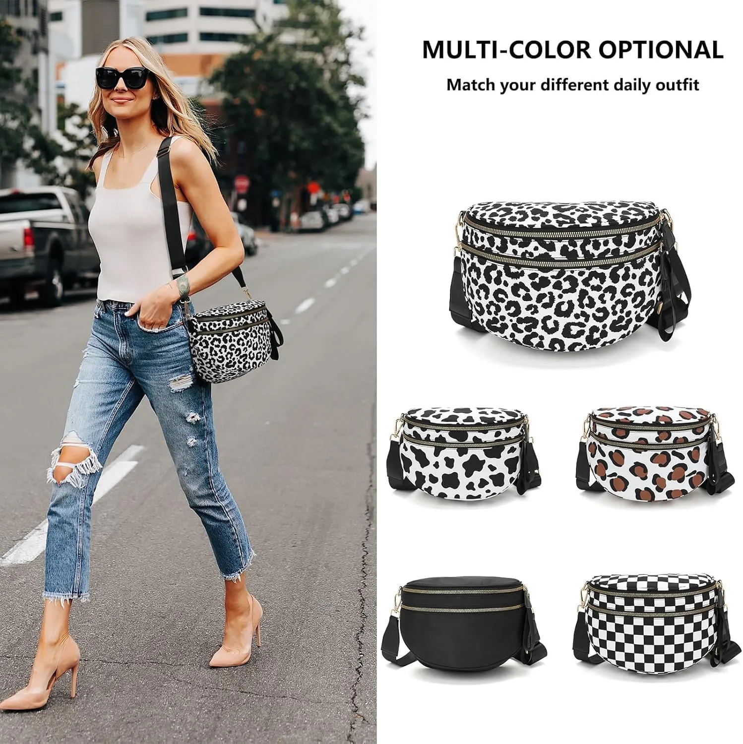 Mosaic Bum Sling Bag Checkered Bum Bag Crossbody Nylon Bum Bags for Women Crossbody Checkereds Purse