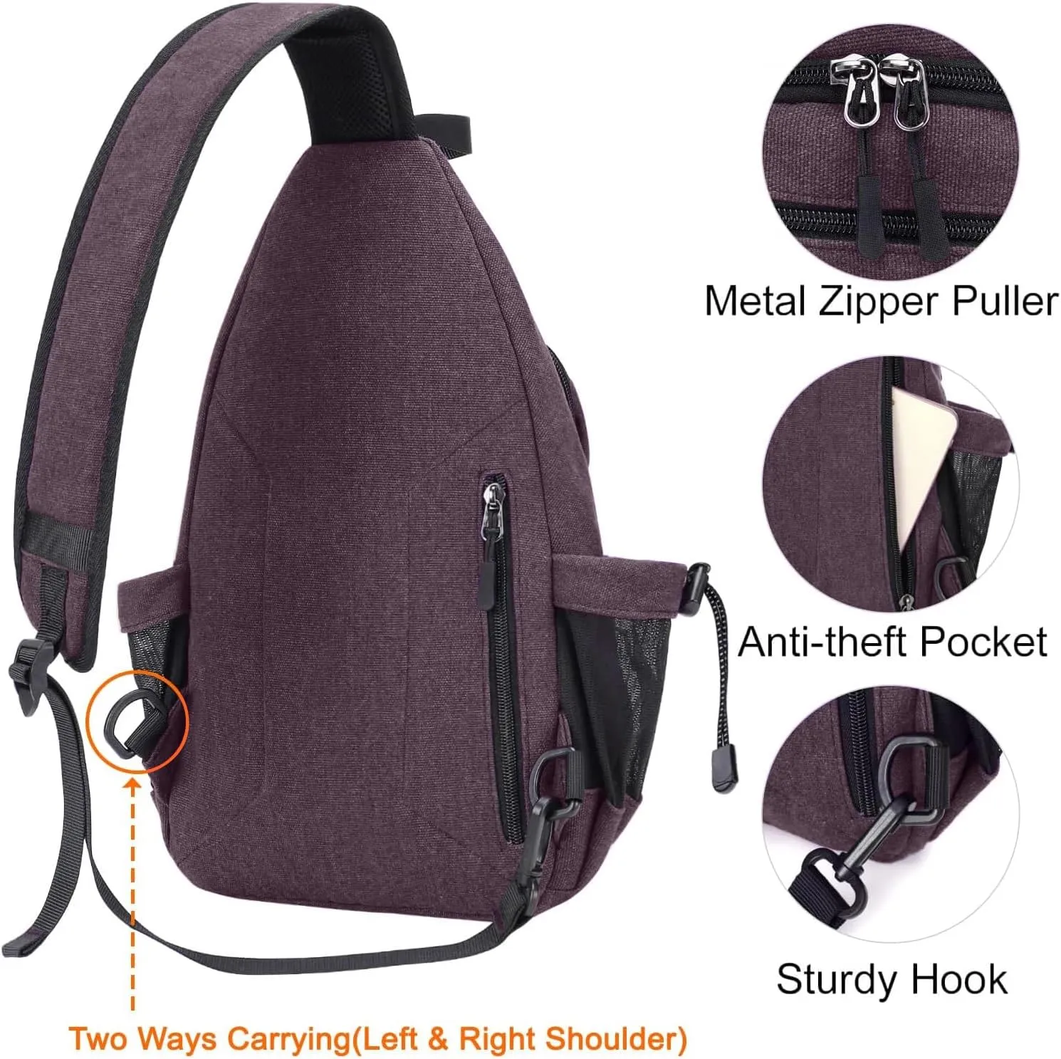 MOSISO Sling Backpack,Canvas Crossbody Hiking Daypack Bag with Anti-theft Pocket