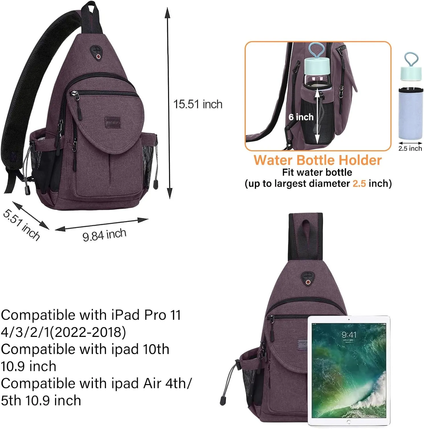 MOSISO Sling Backpack,Canvas Crossbody Hiking Daypack Bag with Anti-theft Pocket