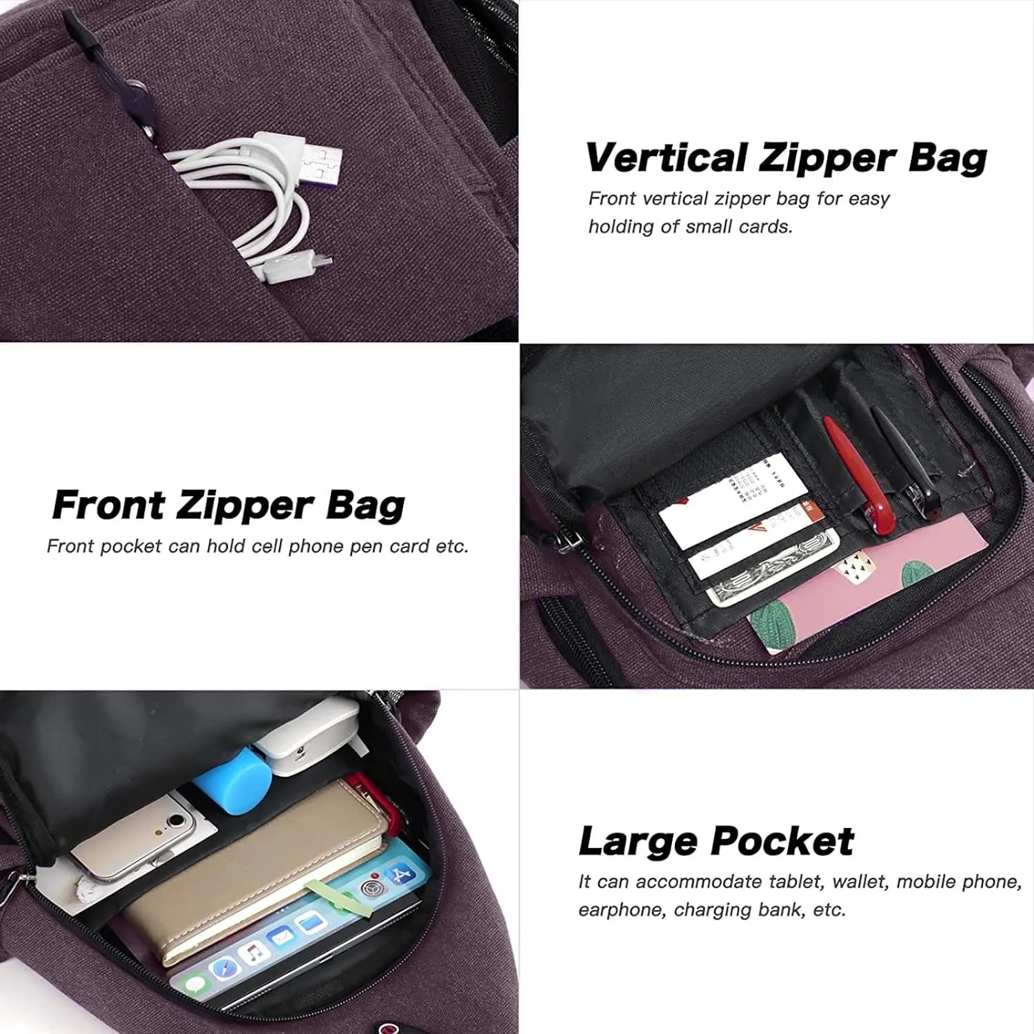 MOSISO Sling Backpack,Canvas Crossbody Hiking Daypack Bag with Anti-theft Pocket