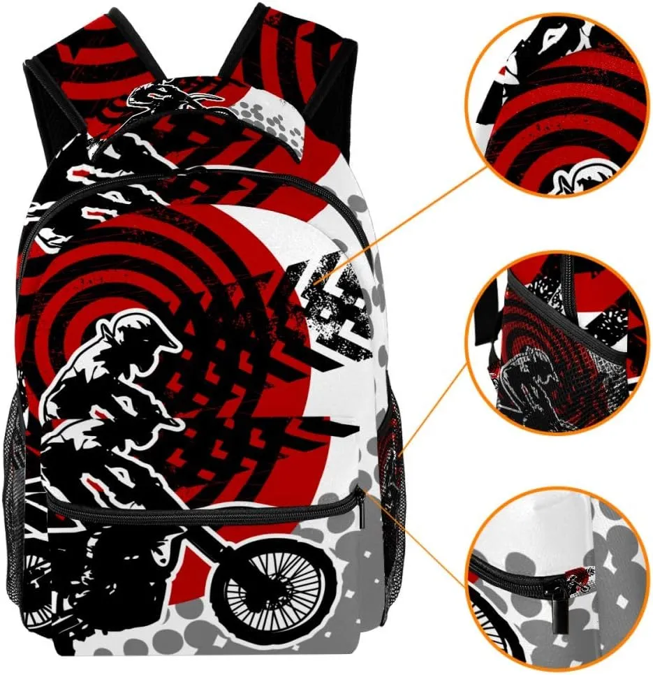 Motocross Backpacks Boys Girls School Book Bag Travel Hiking Camping Daypack Rucksack