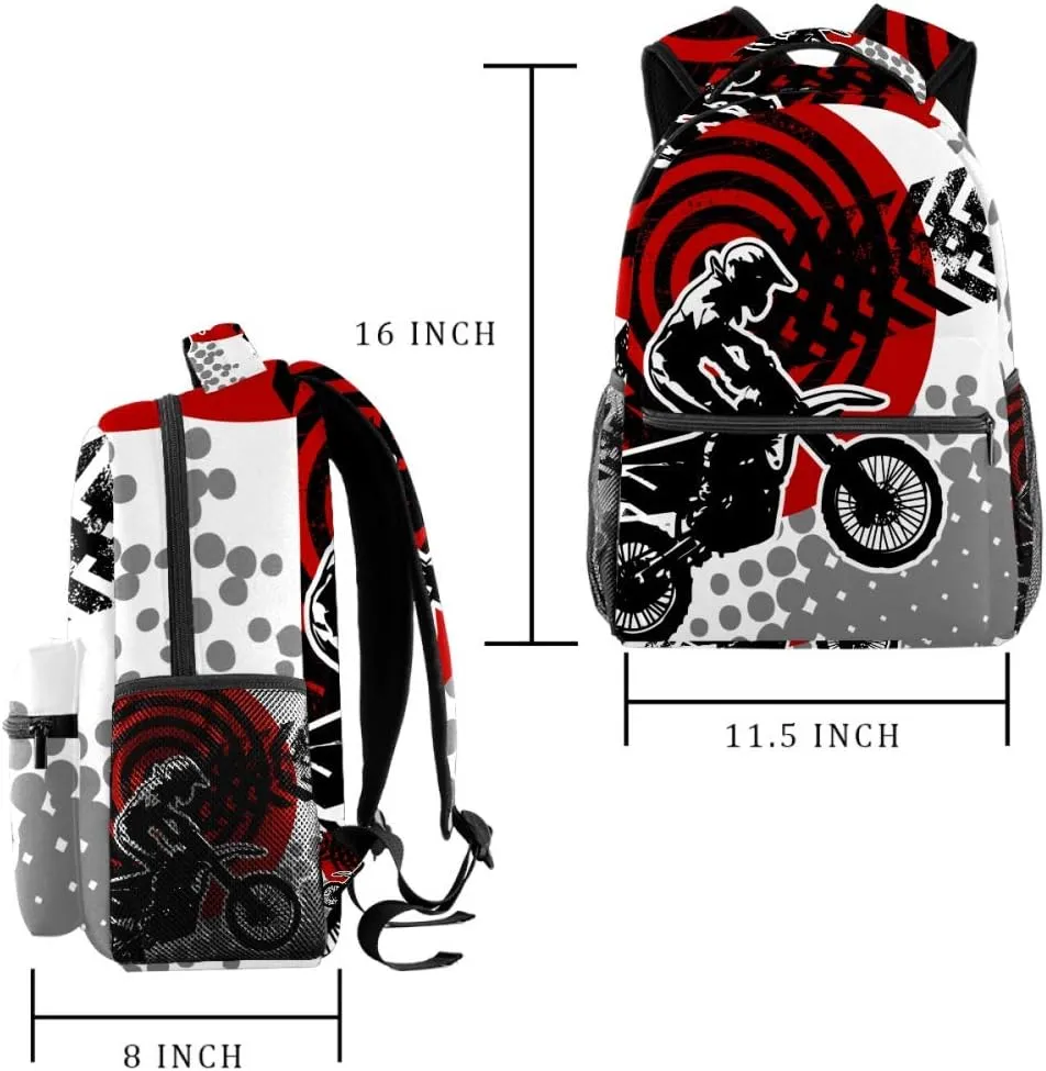 Motocross Backpacks Boys Girls School Book Bag Travel Hiking Camping Daypack Rucksack