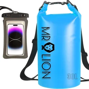 MR LION Waterproof Dry Bag - Roll Top Waterproof Backpack Sack Keeps Gear Dry for Kayaking, Beach, Rafting, Boating, Hiking, Camping and Fishing with Waterproof Phone Case (Blue 30L)