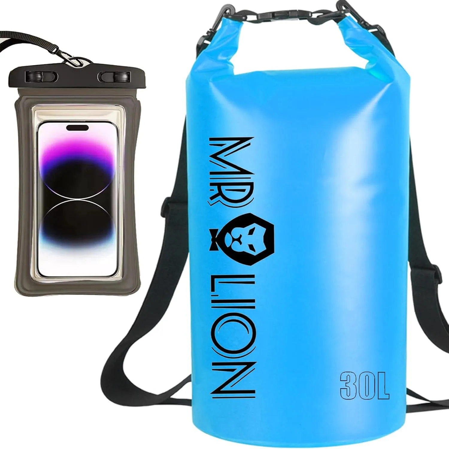 MR LION Waterproof Dry Bag - Roll Top Waterproof Backpack Sack Keeps Gear Dry for Kayaking, Beach, Rafting, Boating, Hiking, Camping and Fishing with Waterproof Phone Case (Blue 30L)
