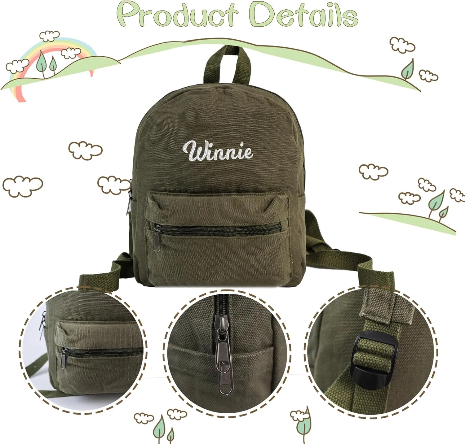 MT WORLD Personalized Mini Canvas Toddler Backpack - Custom Monogram Infant Vintage Backpack