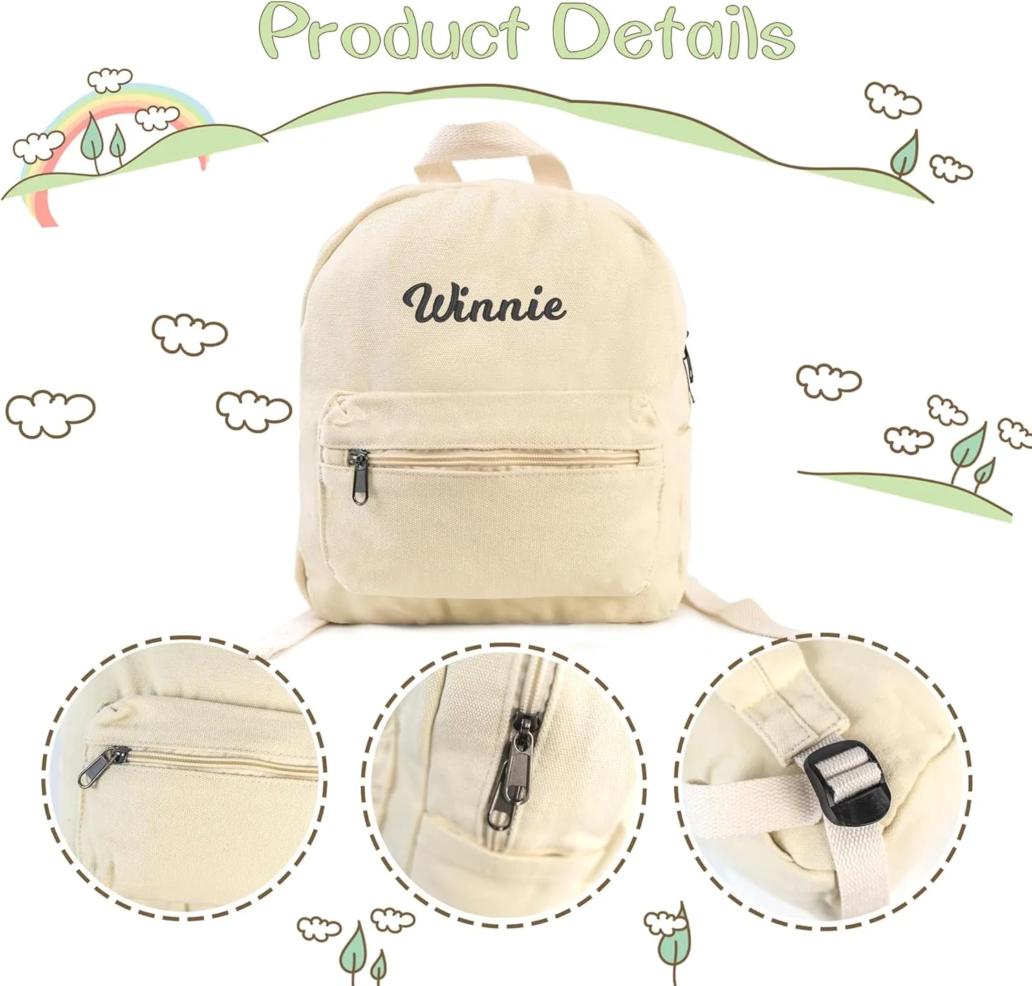 MT WORLD Toddler Mini Canvas Backpack - Personalized Vintage Daypack for Kids, Custom Monogram