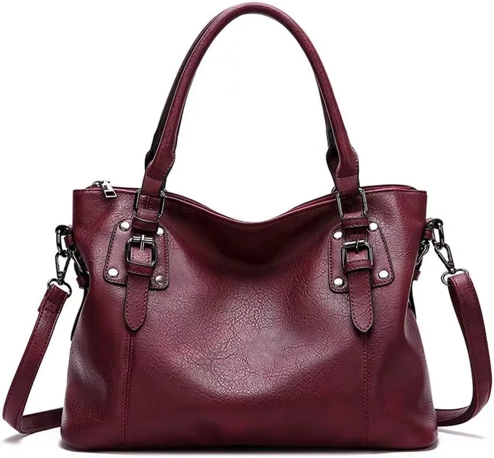 Mudono Tote Bag for Women Top Handle Handbag Large Capacity Shoulder Bag PU Leather Crossbody Bag Retro Satchel Purse