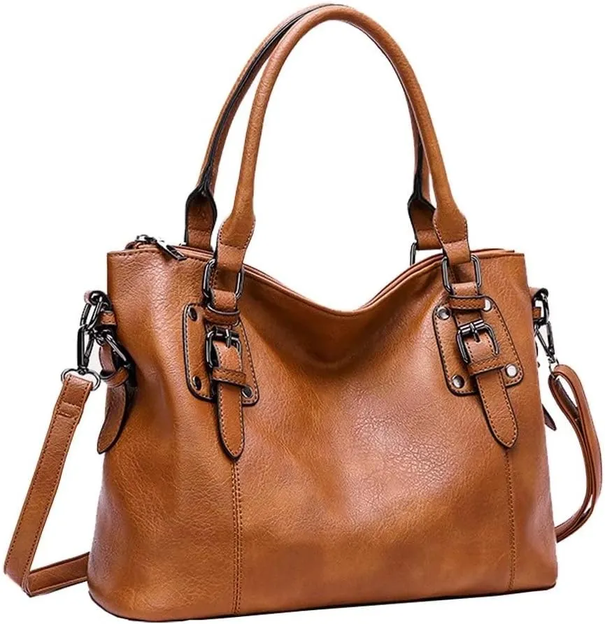 Mudono Tote Bag for Women Top Handle Handbag Large Capacity Shoulder Bag PU Leather Crossbody Bag Retro Satchel Purse