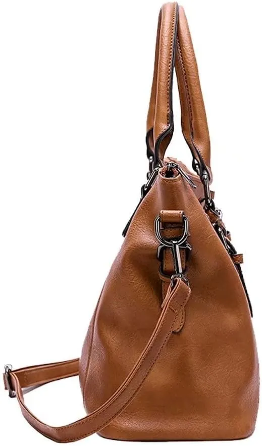 Mudono Tote Bag for Women Top Handle Handbag Large Capacity Shoulder Bag PU Leather Crossbody Bag Retro Satchel Purse