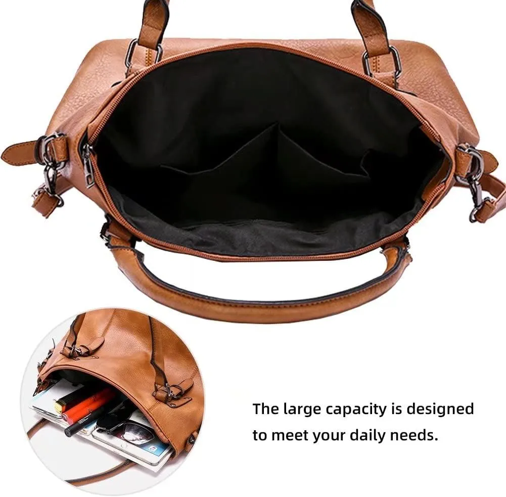 Mudono Tote Bag for Women Top Handle Handbag Large Capacity Shoulder Bag PU Leather Crossbody Bag Retro Satchel Purse