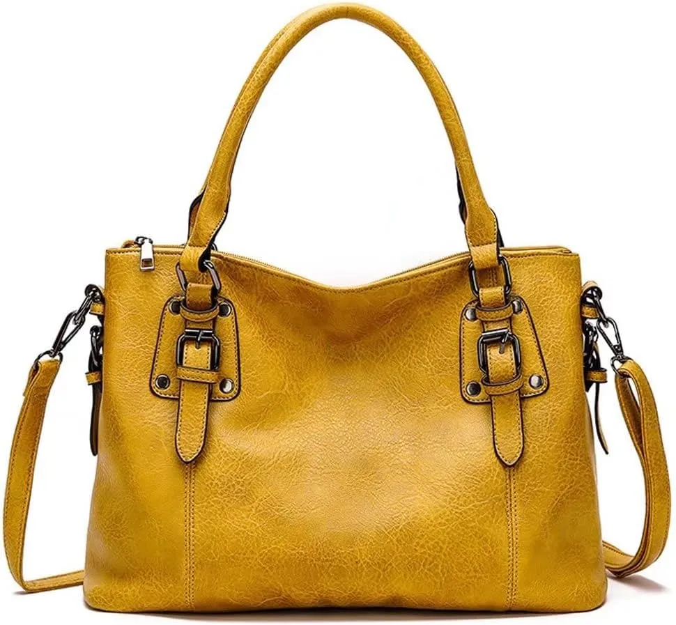Mudono Tote Bag for Women Top Handle Handbag Large Capacity Shoulder Bag PU Leather Crossbody Bag Retro Satchel Purse