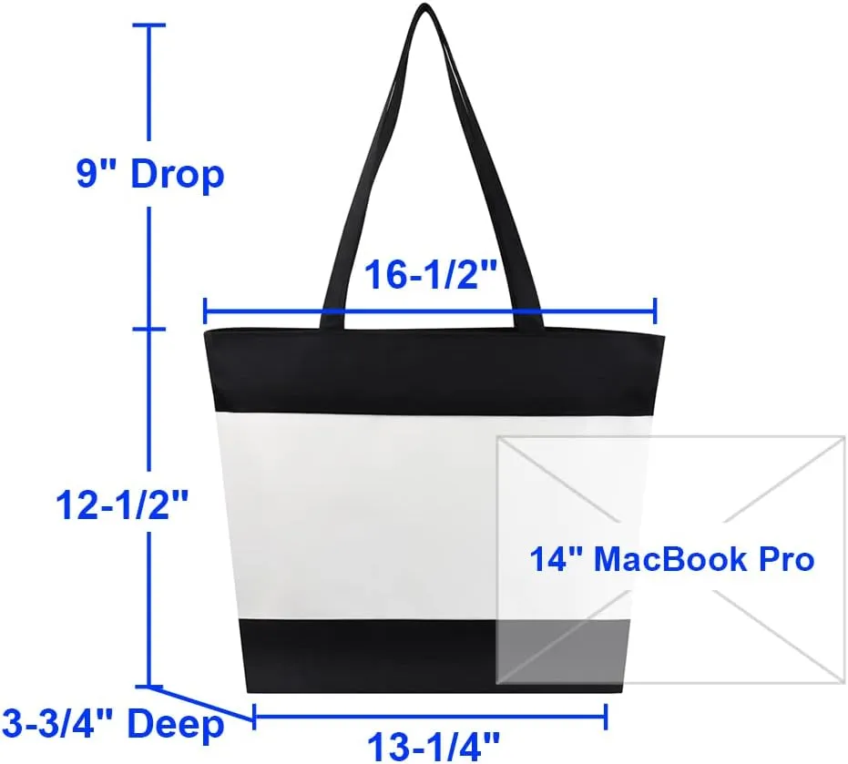 Muka Custom Tote Bags with Lining & Zipper, 16-1/2" x 12-1/2" x 3-3/4" Present Bag for Mom, Teachers, Bridesmaids