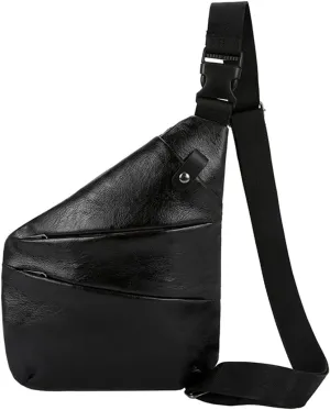 Muka Sling Bag for Women Men, PU Chest Bag Large Capacity Sling Pack Cross Body Bag with 3 Pockets