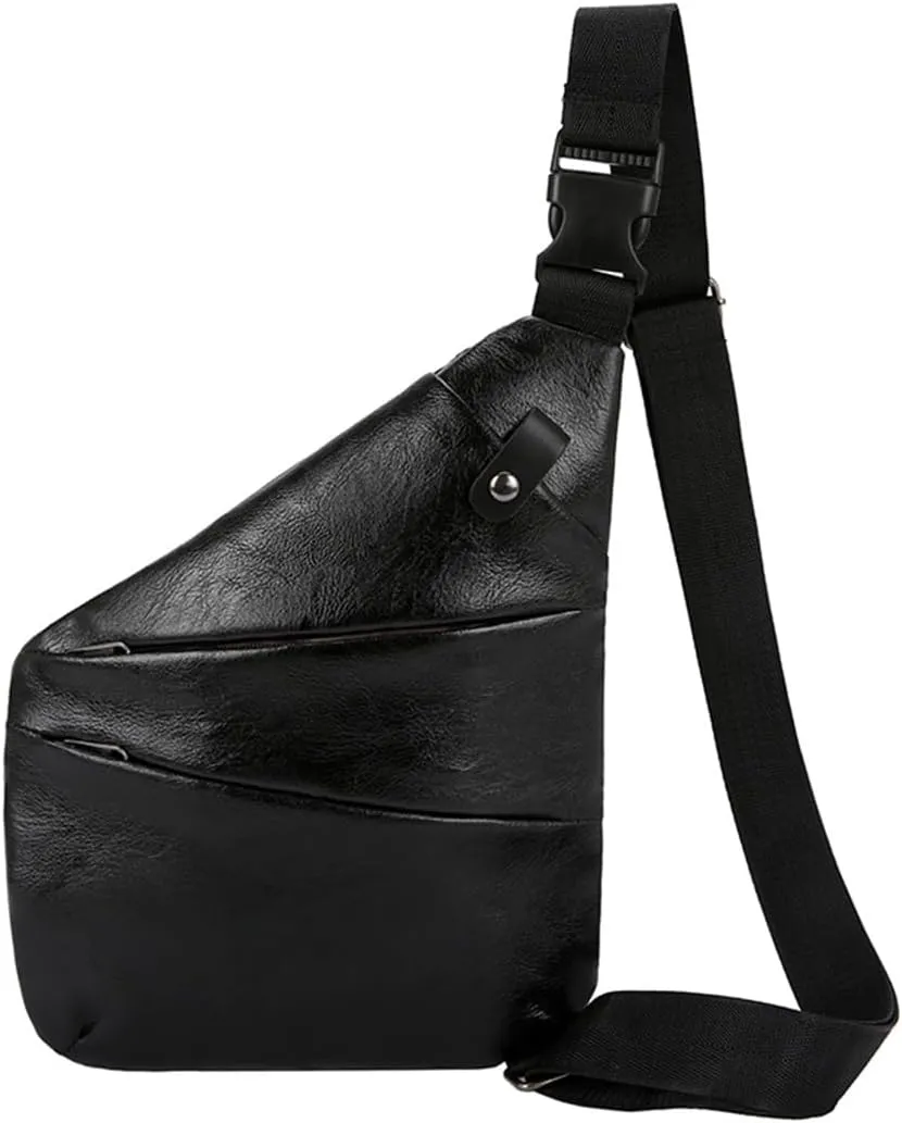 Muka Sling Bag for Women Men, PU Chest Bag Large Capacity Sling Pack Cross Body Bag with 3 Pockets