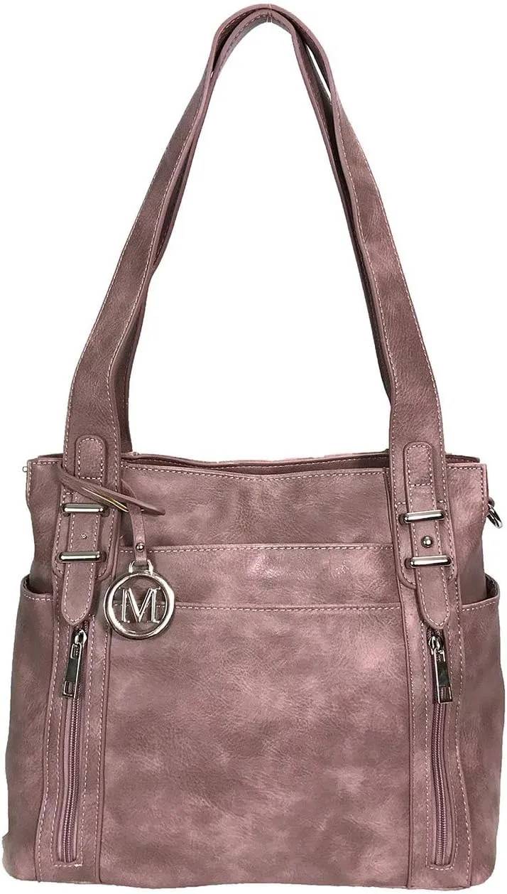 Multi Pockets Double Handles Faux Leather Concealed Carry Purse with Hidden Locking Zipper