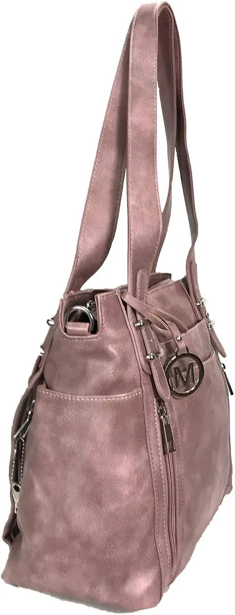 Multi Pockets Double Handles Faux Leather Concealed Carry Purse with Hidden Locking Zipper