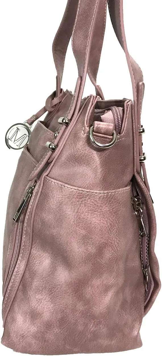 Multi Pockets Double Handles Faux Leather Concealed Carry Purse with Hidden Locking Zipper