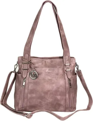 Multi Pockets Double Handles Faux Leather Concealed Carry Purse with Hidden Locking Zipper