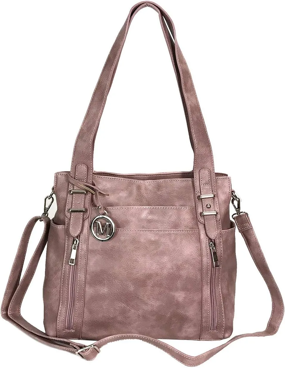 Multi Pockets Double Handles Faux Leather Concealed Carry Purse with Hidden Locking Zipper