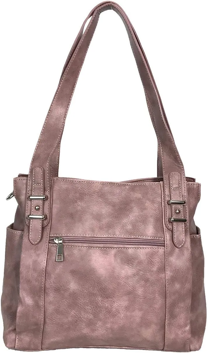 Multi Pockets Double Handles Faux Leather Concealed Carry Purse with Hidden Locking Zipper