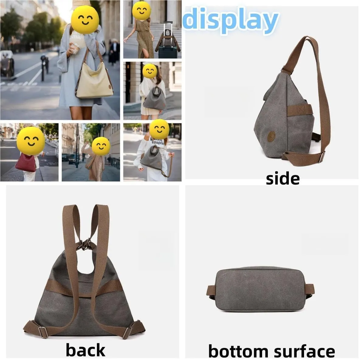 Multi Ways Convertible Canvas Shoulder Bag Tote Purse Backpack Crossbody Bags for Women Trendy Vintage Small Travel