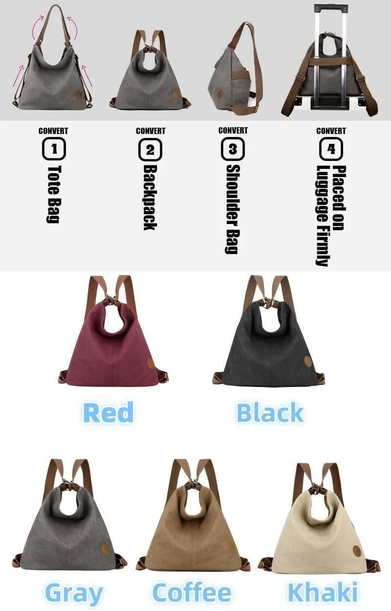 Multi Ways Convertible Canvas Shoulder Bag Tote Purse Backpack Crossbody Bags for Women Trendy Vintage Small Travel