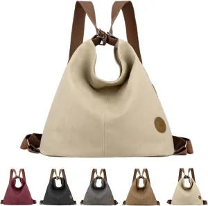 Multi Ways Convertible Canvas Shoulder Bag Tote Purse Backpack Crossbody Bags for Women Trendy Vintage Small Travel