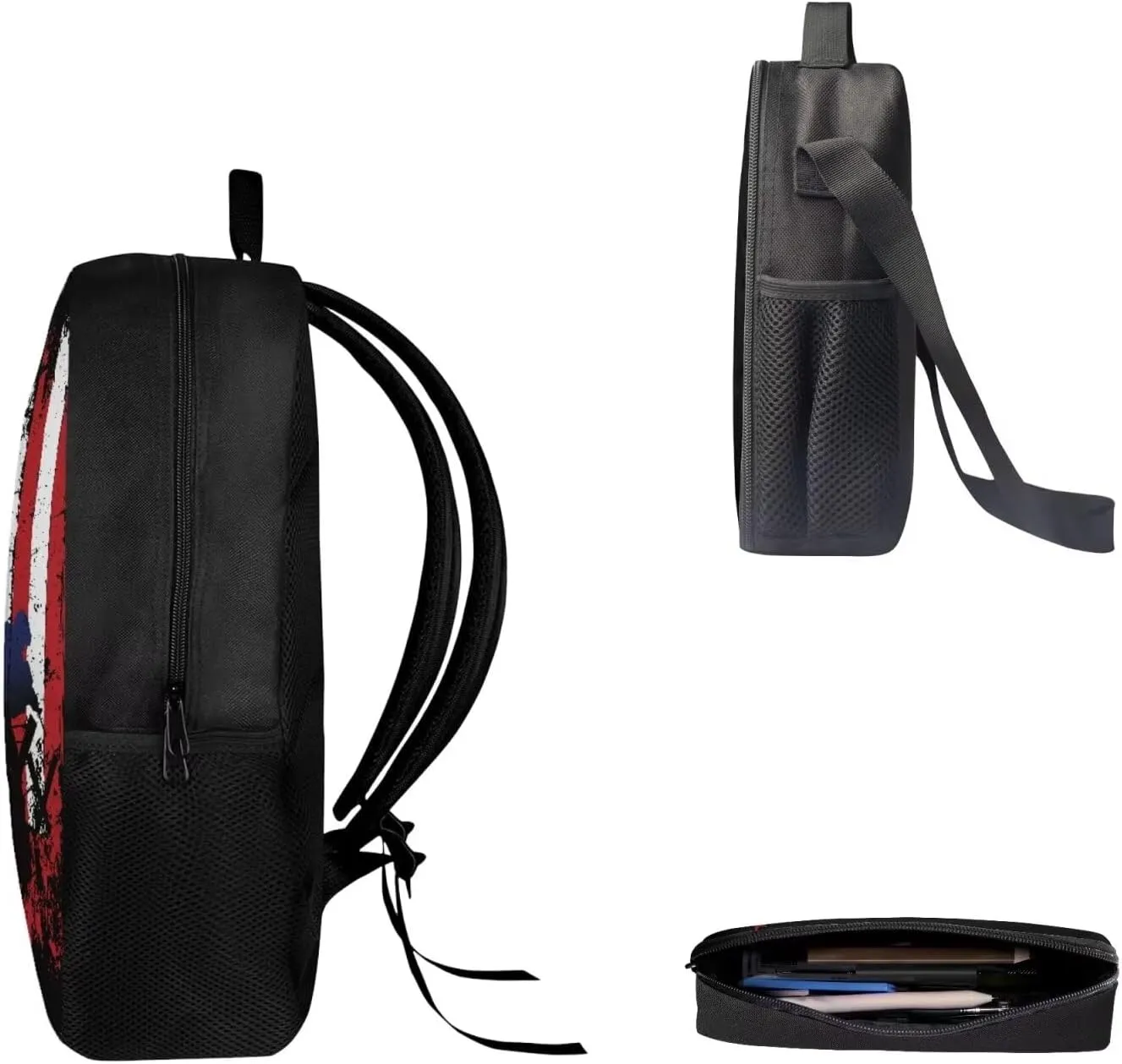 Mumeson 1776 Flag Backpack Kids School Backpack 3 Pack Set Back to School Backpack Set School Supplies Daypack with Lunch Bag Zipper Closure Pencil Case