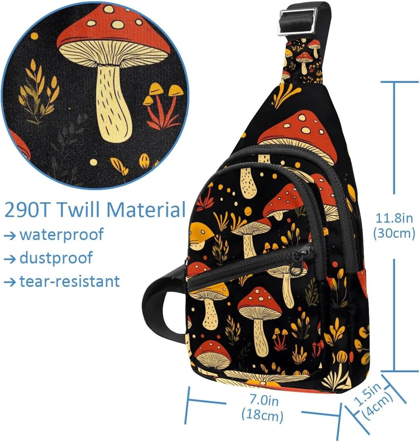mushroom Crossbody Sling Backpack Sling Bag Travel Hiking Chest Bag Daypack