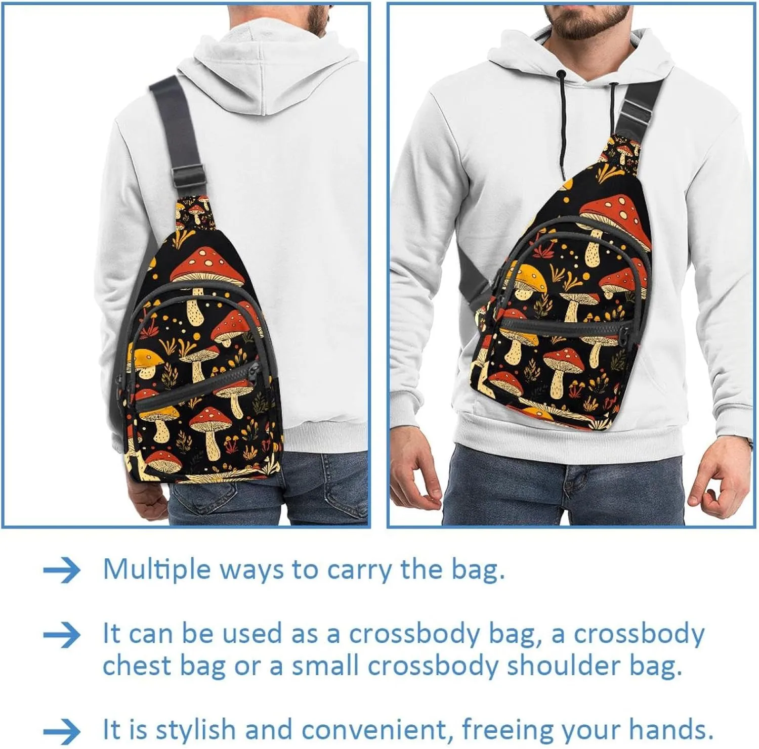 mushroom Crossbody Sling Backpack Sling Bag Travel Hiking Chest Bag Daypack