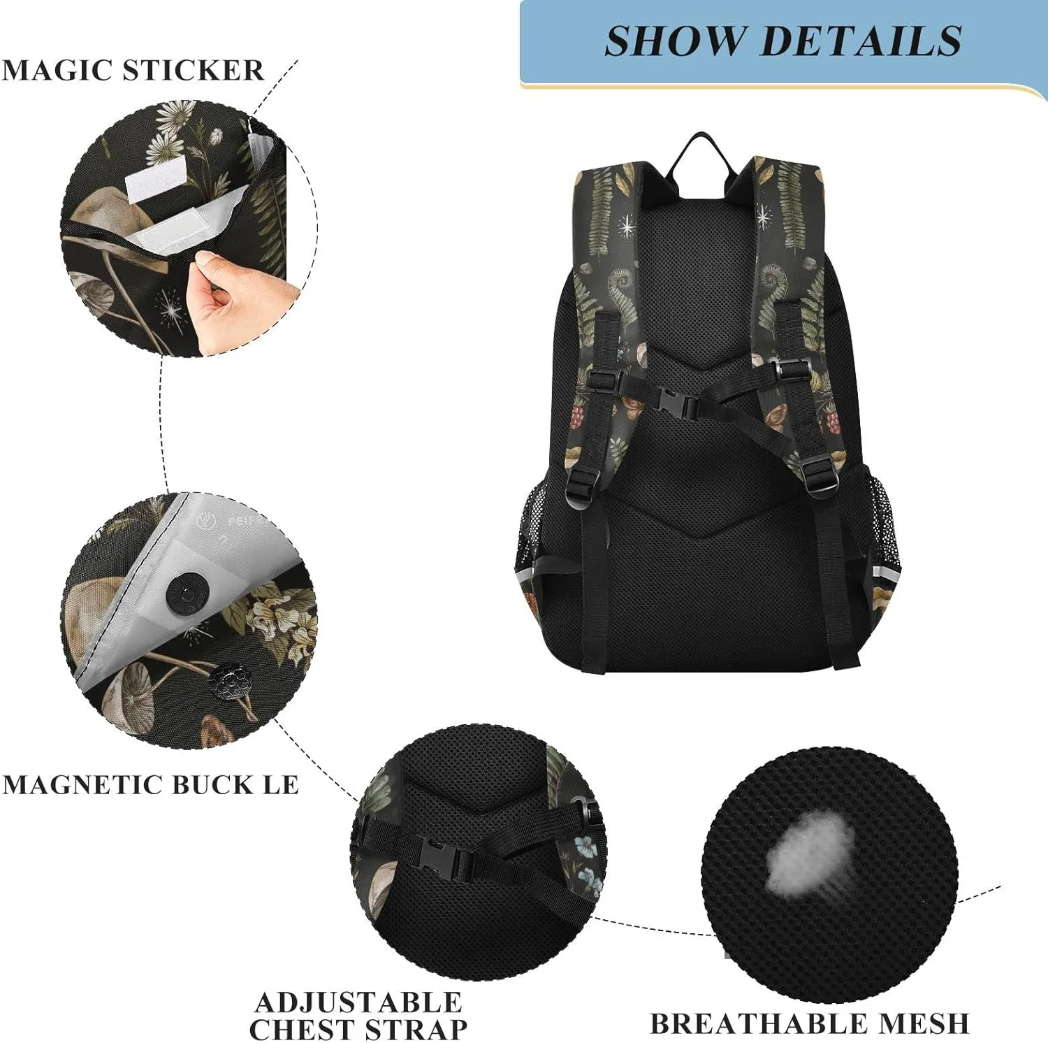 Mushroom Dragonfly Butterfly Backpack for Women Men, Large Student School Bookbag 15.6 in Laptop Bag Purse Travel Casual Daypack