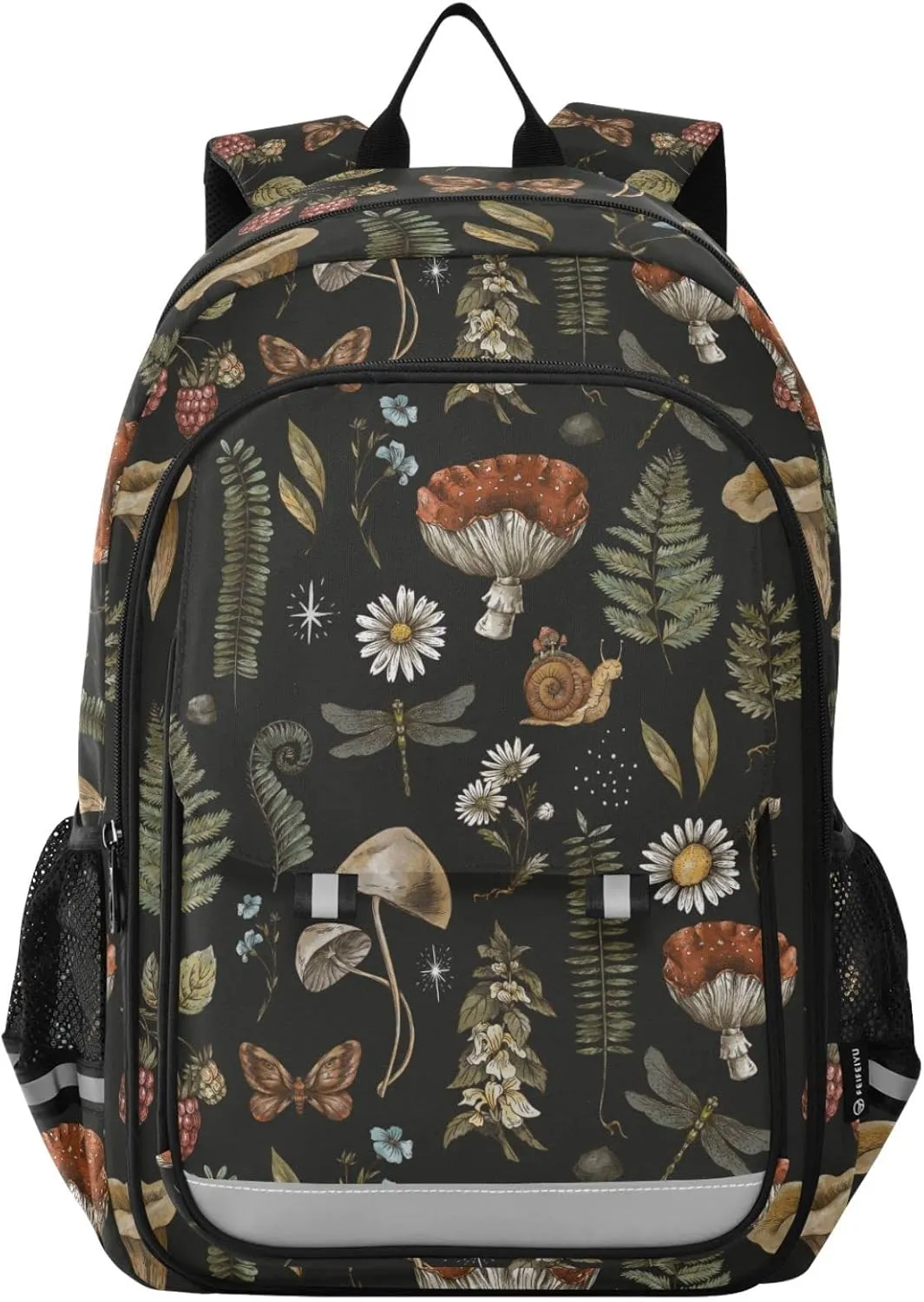 Mushroom Dragonfly Butterfly Backpack for Women Men, Large Student School Bookbag 15.6 in Laptop Bag Purse Travel Casual Daypack